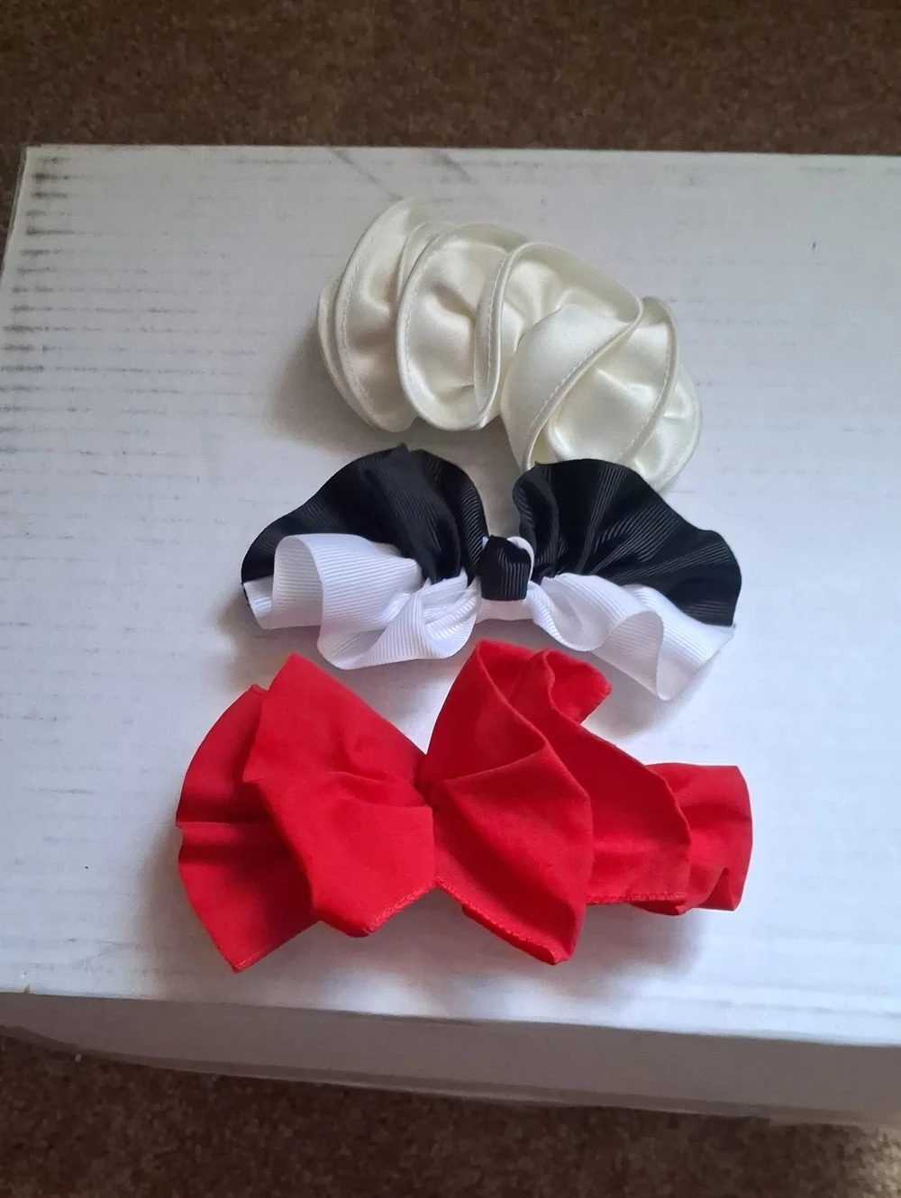 Satin and Grosgrain Bow Hair Clips - Red, White, Black
